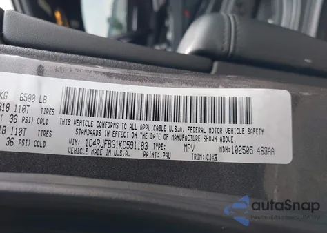 2019 Jeep Grand Cherokee Limited 4X4 from USA, damaged, VIN 1C4RJFBG1KC591183